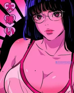 🍭 大嫌い anime girl, pink, glasses, kawaii, japanese, illustration telegram sticker