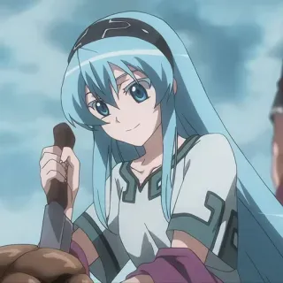🙂 anime, dziewczyna, niebieskie włosy, uśmiech, postać telegram sticker