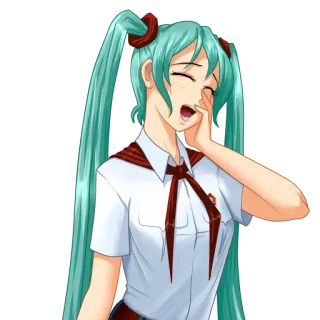 😆 Anime, Mädchen, Schuluniform, Gähnen, Süß, Lange Haare, Cartoon whatsapp sticker