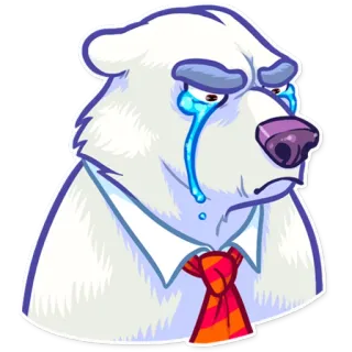 😢 oso polar, llorando, triste, dibujo animado, corbata, animal, pegatina whatsapp sticker