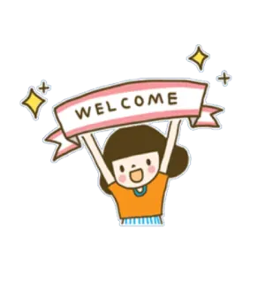 😋 WELCOME bienvenue, salutation, dessin animé, fille, bannière whatsapp sticker