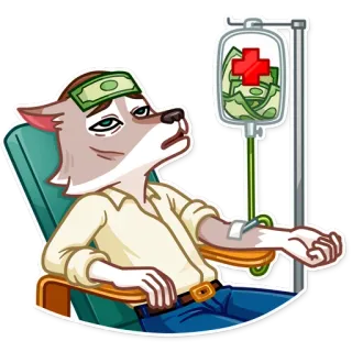 🤒 loup, argent, malade, maladie, dessin animé, faillite, difficultés financières telegram sticker