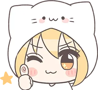 👍 Anime, Chibi, Chat, Sweat à capuche, Clin d'oeil, Mignon, Dessin animé, Kawaii telegram sticker