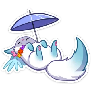 🏖 mignon, relaxant, animal, renard, parapluie, kawaii, été whatsapp sticker