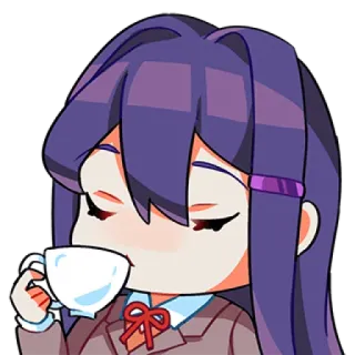 ☕️ Yuri Doki Doki Literature Club! Anime, Chibi, Kawaii, Chá, Doki Doki Literature Club, Yuri, Fofo telegram sticker