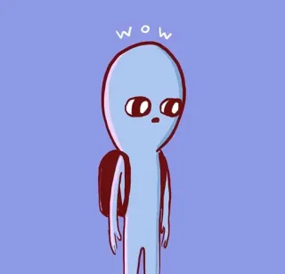 😐 wow 宇宙人, 漫画, すごい, キャラクター, リュック telegram sticker