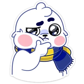 🤔 Dessin animé, Personnage, Animal, Mignon, Écharpe, Blanc whatsapp sticker