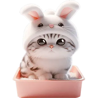 💩 猫, 小猫, 兔子, 可爱, 动物, 宠物, 卡哇伊, 迷人, 耳朵 telegram sticker