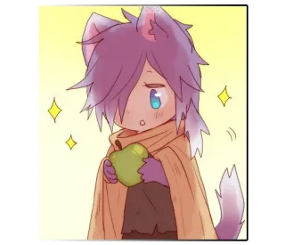 🍏 Аниме, Милый, Каваий, Кот, Волк, Чиби, Иллюстрация telegram sticker