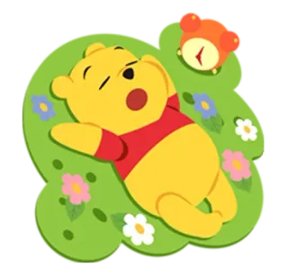 😝 Winnie the Pooh Winnie the Pooh, cartoon, bear, relaxing, cute, flowers telegram sticker