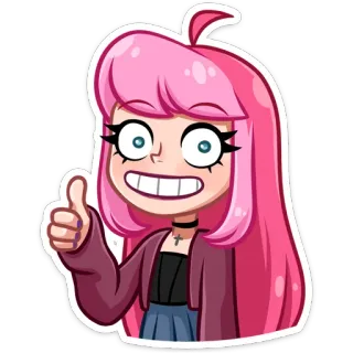 👍 cartoon, pink hair, thumbs up, cute, choker telegram sticker