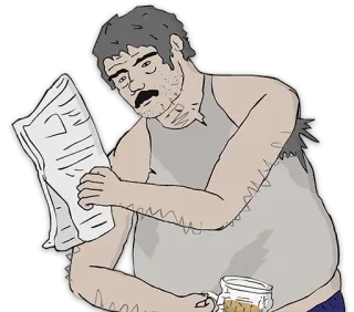 📖 man, reading, newspaper, beer, cartoon, middle-aged telegram sticker