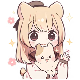 🫢 애니메이션, 카와이, 귀여운, SD캐릭터, 곰, 소녀, 반짝이, 만화 telegram sticker