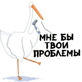 😒 МНЕ БЫ ТВОИ ПРОБЛЕМЫ 새, 황새, 러시아어, 텍스트, 만화 telegram sticker