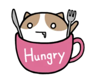 🍽 Hungry Katze, hungrig, Tasse, Essen, Löffel, Gabel, Tier, süß telegram sticker