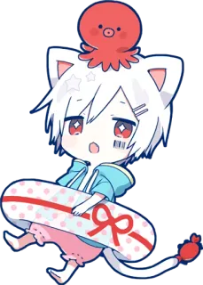 🐙 アニメ, 猫耳, かわいい, 可愛い, タコ, ちび, 漫画 whatsapp sticker