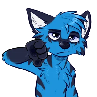 👎 兽人, 拟人, 狐狸, 蓝色, 踩, 不喜欢, 反对 telegram sticker