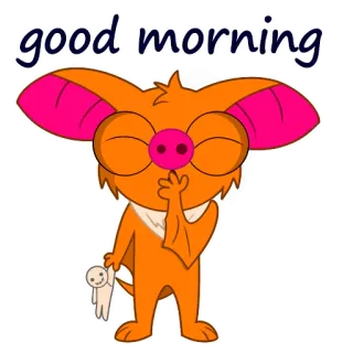 🌞 good morning Доброе утро, Летучая мышь, Мультфильм, Милый, Приветствие, Оранжевый, Розовый whatsapp sticker