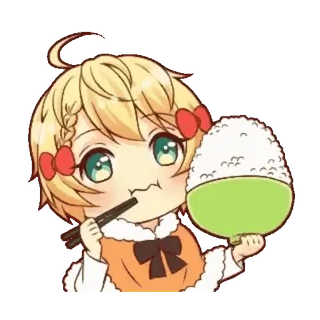 🍚 Chibi, Anime, Mangiare, Riso, Carino, Cartone animato whatsapp sticker