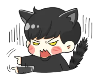 😤 kucing, marah, kartun, menunjuk, telinga kucing, anime whatsapp sticker