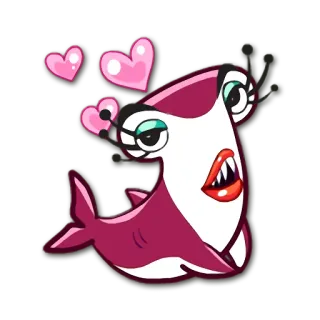 ❤ 鲨鱼, 卡通, 鱼, 动物, 可爱, 爱心 telegram sticker