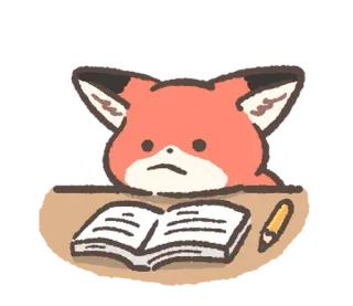 😞 キツネ, 読書, 本, 鉛筆, 机, 動物 telegram sticker