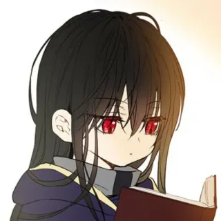 🇹🇹 アニメ, 女の子, 読書, マンガ, キャラクター, 赤い目, 黒髪 telegram sticker