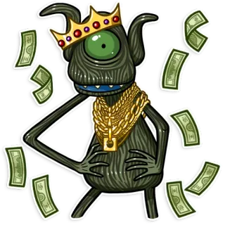 🤑 монстр, корона, деньги, золотая цепь, мультик, одноглазый telegram sticker