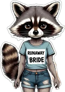 🤩 RUNAWAY BRIDE Waschbär, Braut, Ausreißer, Tier, Cartoon, Anthropomorph, Süß, Lustig telegram sticker