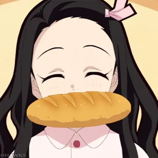 🏮 Nezuko Kamado Demon Slayer nezuko, anime, demon slayer, fofo, kawaii, comida, pão whatsapp sticker