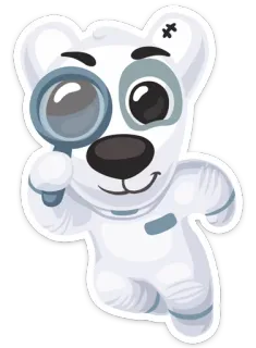 👁 orso, detective, lente d'ingrandimento, cartone animato, giocattolo telegram sticker