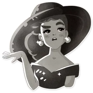😒 woman, hat, sparkles, glamour, portrait, cartoon, character whatsapp sticker