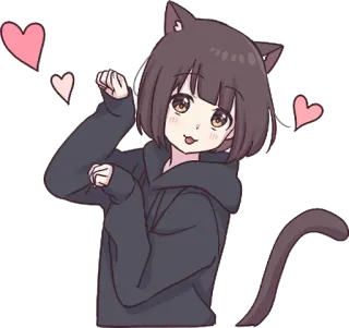 😻 девушка кошка, аниме, сердечки, милый, стикер, каваий, манга telegram sticker