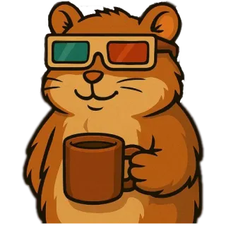 🤘 แฮมสเตอร์, กาแฟ, แว่นตา, สัตว์, การ์ตูน, 3D, เครื่องดื่ม telegram sticker