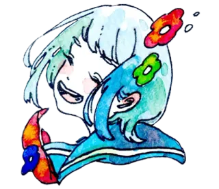 😄 anime, hoạt hình, hoa, màu nước, cô gái, bản vẽ telegram sticker