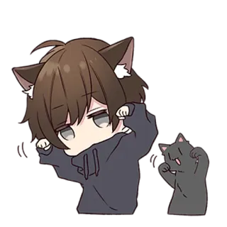 🙃 Аниме, Кошачьи ушки, Кот, Милый, Кавай, Мультфильм telegram sticker