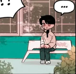 🙂 ... 卡通, 动漫, 男孩, 坐着, 长椅, 思考 telegram sticker
