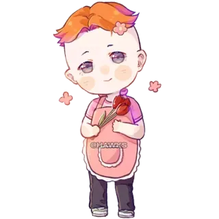 ☺️ @HAWKS Chibi, Person, Blumen, Schürze, Zeichnung, Niedlich, Cartoon telegram sticker