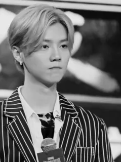 🌊 portrait, man, person, celebrity, formal wear, striped suit, microphone telegram sticker