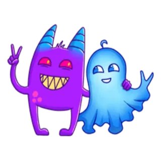 🤗 Monster, Geist, Cartoon, Figur, Sticker, Friedenszeichen whatsapp sticker