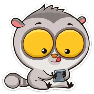 😋 lémurien, animal, dessin animé, mignon, autocollant, téléphone, yeux whatsapp sticker