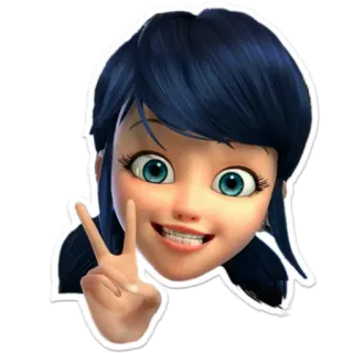 ✌️ Marinette Dupain-Cheng Miraculous: Tales of Ladybug & Cat Noir мультфильм, анимация, девочка, знак мира, Маринетт, Леди Баг и Супер-Кот telegram sticker