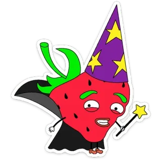 🪄 strawberry, wizard, cartoon, magic, fruit, star, funny telegram sticker