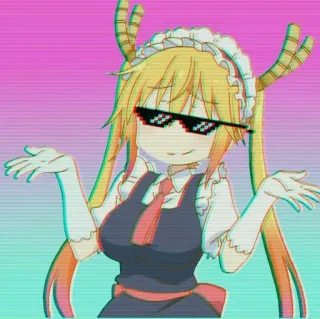 😎 Tohru Miss Kobayashi's Dragon Maid Anime, Drago, Maid, Tohru, Miss Kobayashi's Dragon Maid, Deal with it, Occhiali pixel telegram sticker