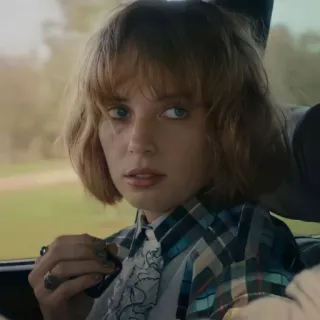 😐 Robin Buckley Stranger Things Robin Buckley, Stranger Things, Maya Hawke, Anos 80, camisa xadrez, personagem, série de TV telegram sticker