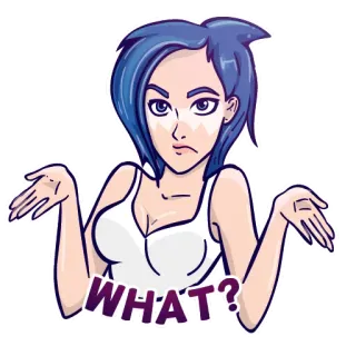 🤷‍♀ WHAT? 質問, 疑問, 混乱, 女性, 青髪, 質問する telegram sticker