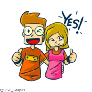 😉 cartoon, thumbs up, friendship, couple, positive telegram sticker