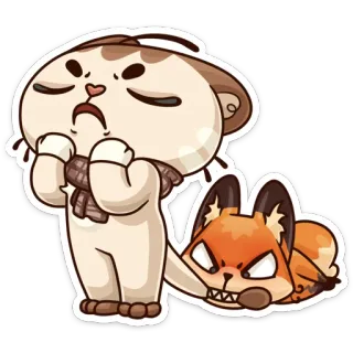 😑 cat, fox, cartoon, animal, sticker, angry whatsapp sticker