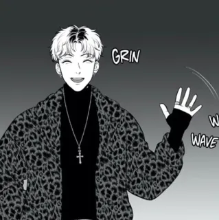 ✉️ GRIN WAVE WAVE smile, leopard print, waving, grin, man, anime telegram sticker