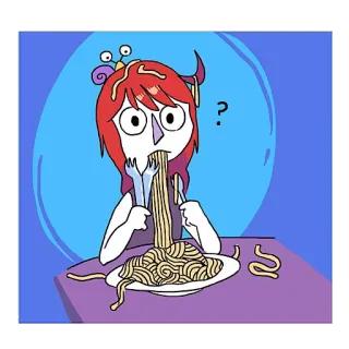 ❓ 스파게티, 먹기, 만화, 음식, 파스타, 웃긴 telegram sticker